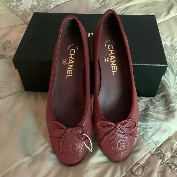 Chanel Burgundy Ballet Flats - Picture 1 of 9